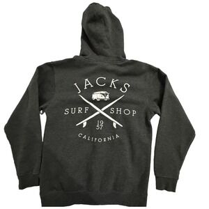 JACKS‎ SURF SHOP Hoodie Men's M Beach Surfboards VW Skate Grey White Sweatshirt